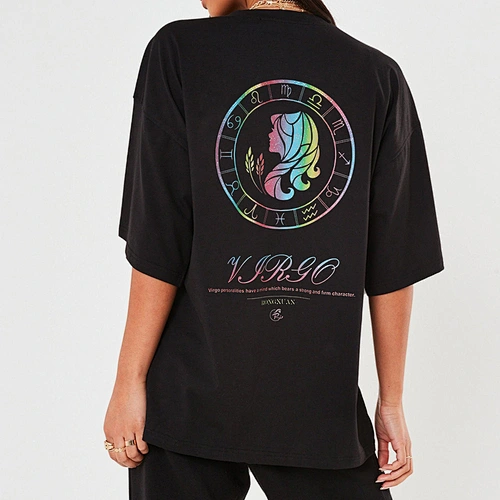 Moq 1Pcs Hip Hop Top Oversize Summer Pure Cotton Clothes Reflective Constellation Heat Transfer Vinyl Plus Size Women'S T-Shirts