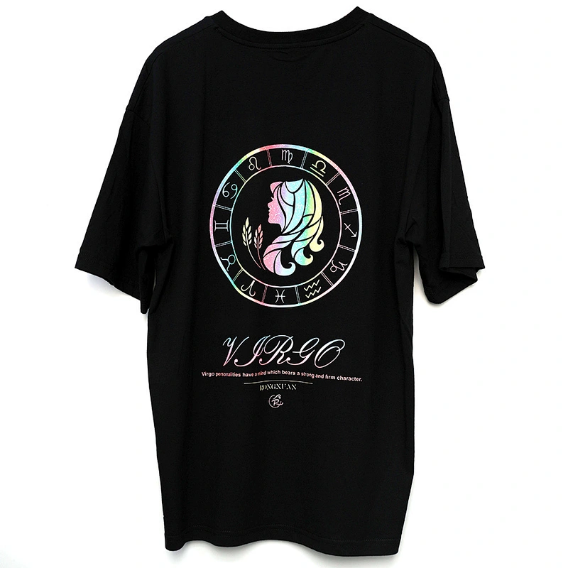 Moq 1Pcs Hip Hop Top Oversize Summer Pure Cotton Clothes Reflective Constellation Heat Transfer Vinyl Plus Size Women'S T-Shirts