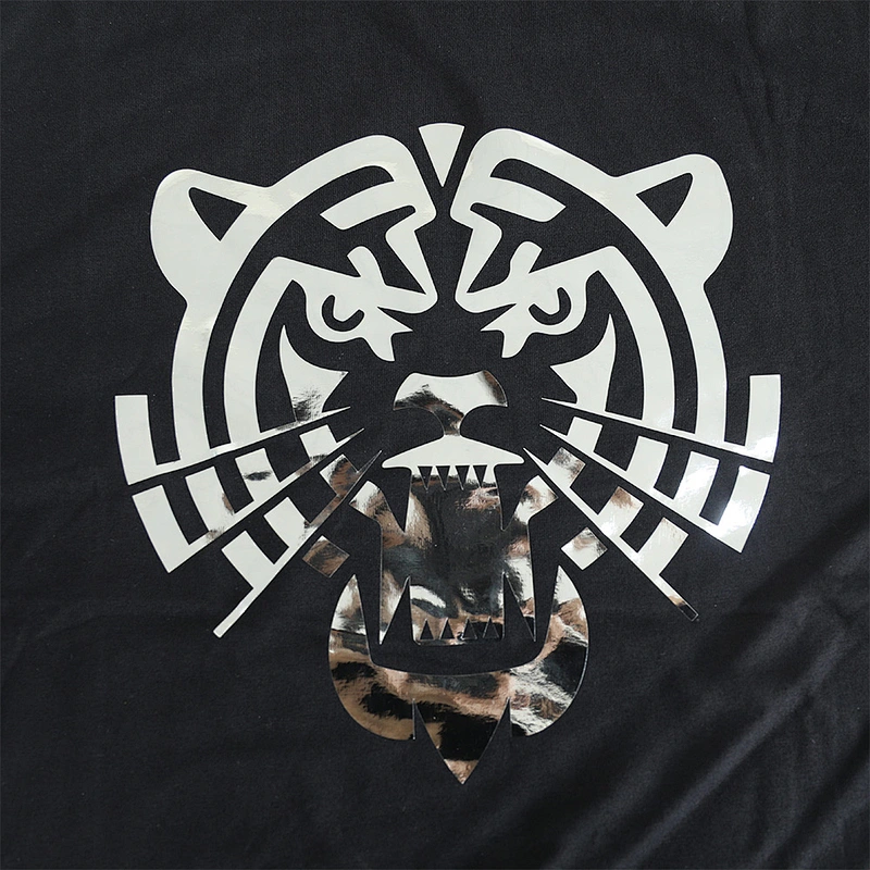 Brushed Lase Hot Stamping Film Tiger Logo Cotton Half Sleeve O-Neck Tops T Shirts for Men