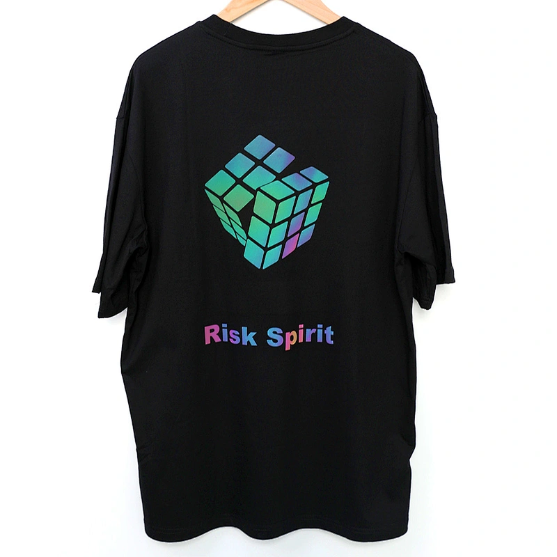 MOQ 1Pcs Hip Hop Top Oversize Femme Summer Clothes Heat Transfer Vinyl Rainbow Black Reflective Pattern T Shirt
