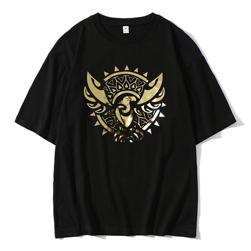 Wholesale Golden Hot Stamping Film Bird Totem Logo Cotton Half Sleeve O-Neck Tops T Shirts for Men