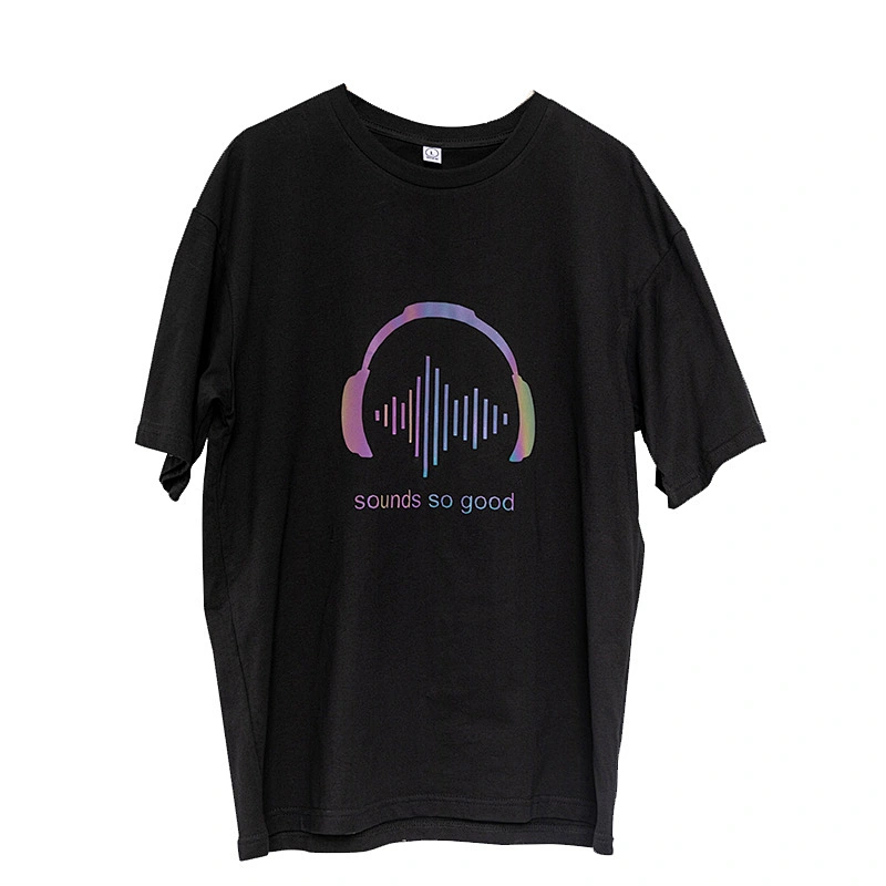 Wholesale Customizable Logo Symphony Reflective Headphone Music Pattern Round Neck Short Sleeve Summer Man T Shirt