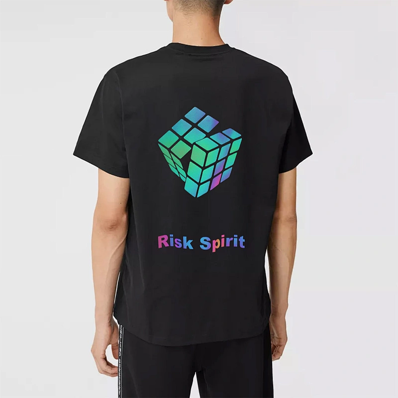 MOQ 1Pcs Hip Hop Top Oversize Femme Summer Clothes Heat Transfer Vinyl Rainbow Black Reflective Pattern T Shirt