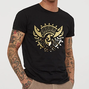 Wholesale Golden Hot Stamping Film Bird Totem Logo Cotton Half Sleeve O-Neck Tops T Shirts for Men