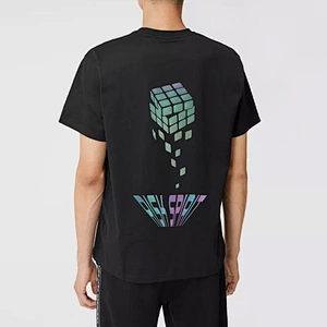 MOQ 1Pcs Hip Hop Top Oversize Femme Summer Clothes Heat Transfer Vinyl Rainbow Black Reflective Pattern T Shirt