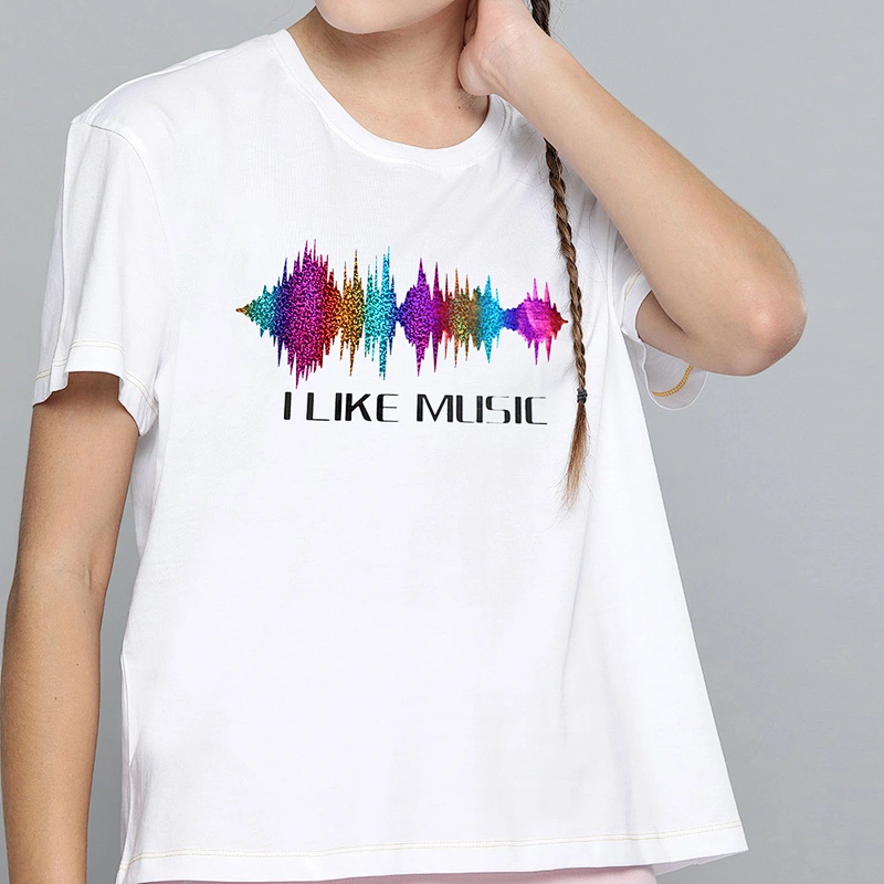 Rainbow Sound Wave Pattern Women Tshirts 100%Cotton Oversize T Shirt