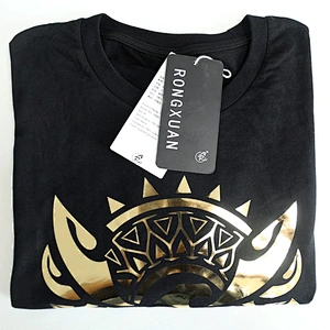 Wholesale Golden Hot Stamping Film Bird Totem Logo Cotton Half Sleeve O-Neck Tops T Shirts for Men