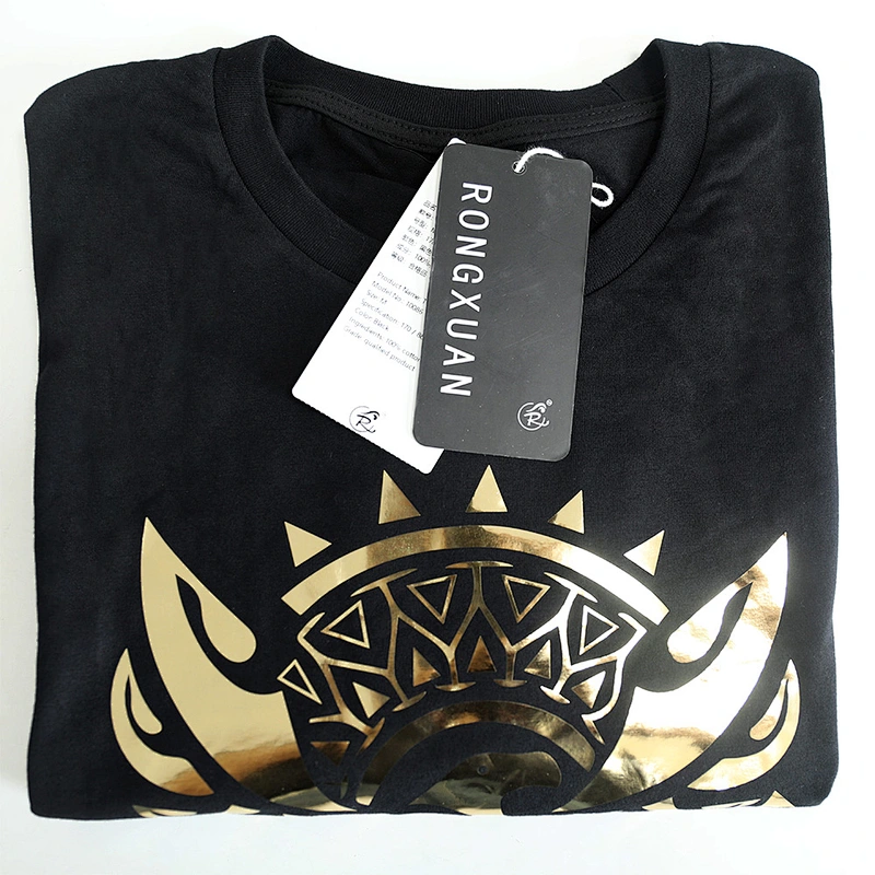 Wholesale Golden Hot Stamping Film Bird Totem Logo Cotton Half Sleeve O-Neck Tops T Shirts for Men