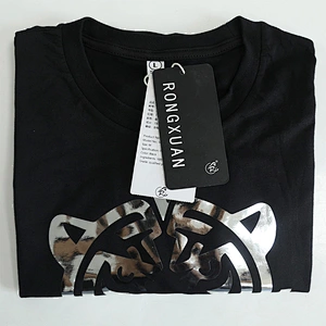 Brushed Lase Hot Stamping Film Tiger Logo Cotton Half Sleeve O-Neck Tops T Shirts for Men