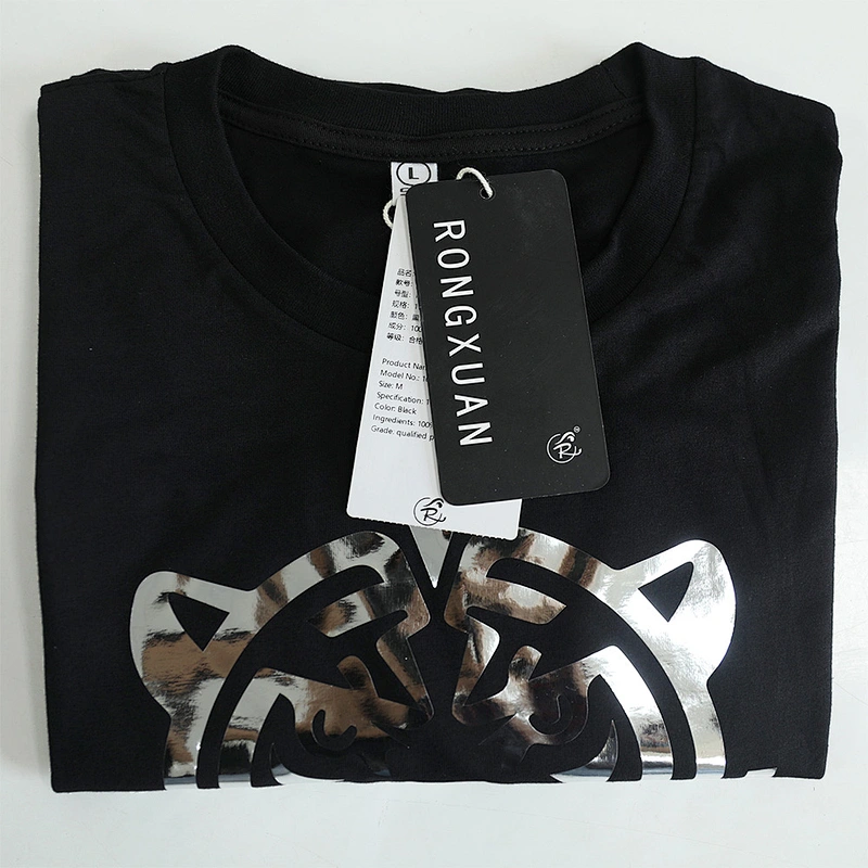 Brushed Lase Hot Stamping Film Tiger Logo Cotton Half Sleeve O-Neck Tops T Shirts for Men