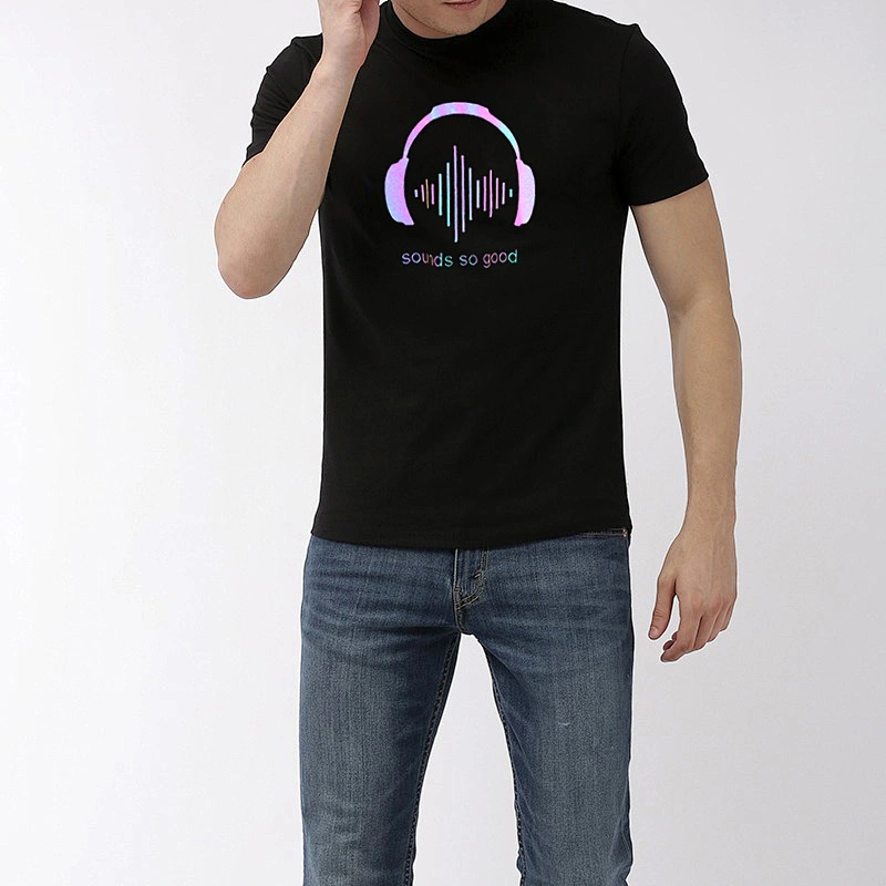Wholesale Customizable Logo Symphony Reflective Headphone Music Pattern Round Neck Short Sleeve Summer Man T Shirt