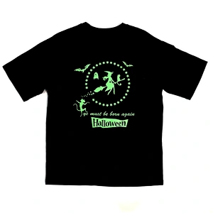 MOQ 1Pcs Hip Hop Top Black Witch Bat Pumpkin Luminous Halloween T Shirt Oversize Femme Summer Clothes