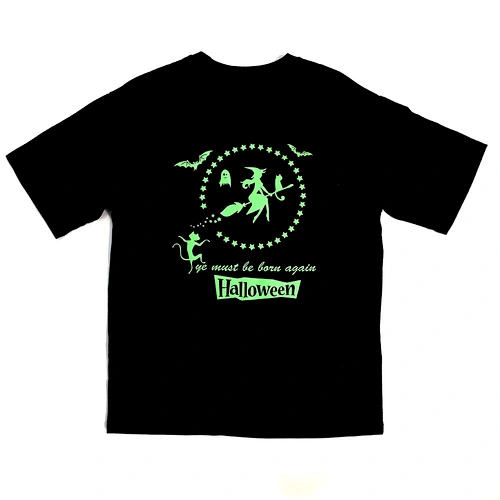 MOQ 1Pcs Hip Hop Top Black Witch Bat Pumpkin Luminous Halloween T Shirt Oversize Femme Summer Clothes