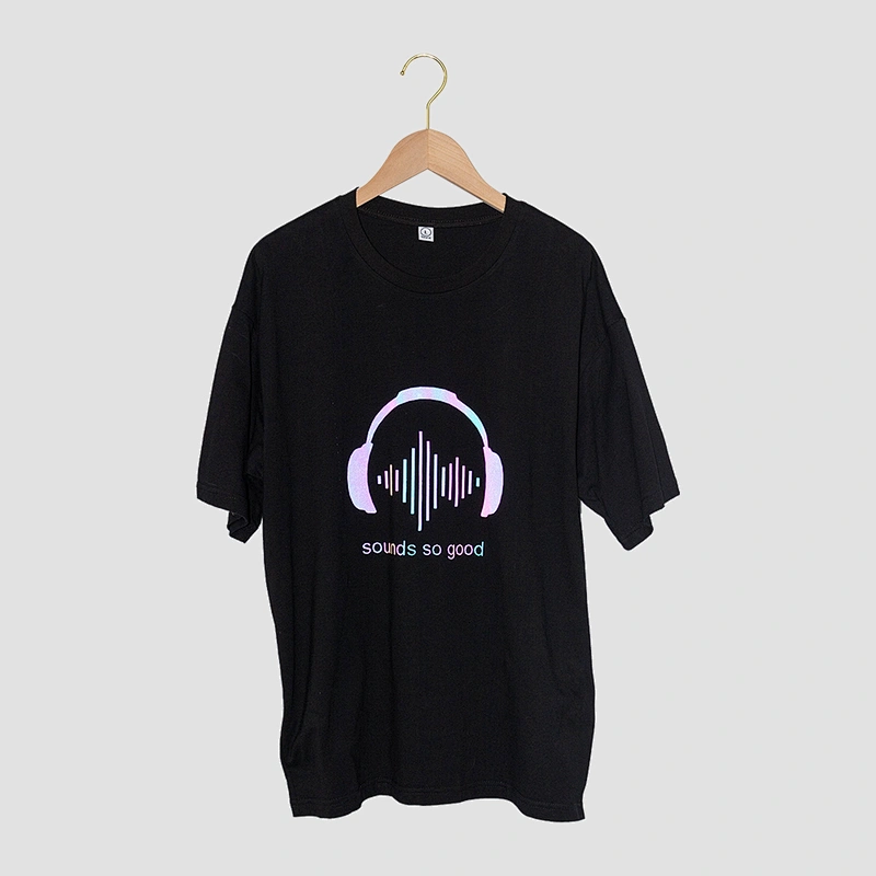Wholesale Customizable Logo Symphony Reflective Headphone Music Pattern Round Neck Short Sleeve Summer Man T Shirt