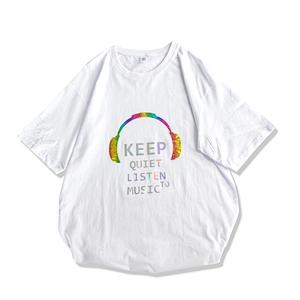 MOQ 1Pcs Hip Hop Top Oversize Femme Summer Clothes Heat Transfer Vinyl Rainbow Shattered Glass Music T Shirt