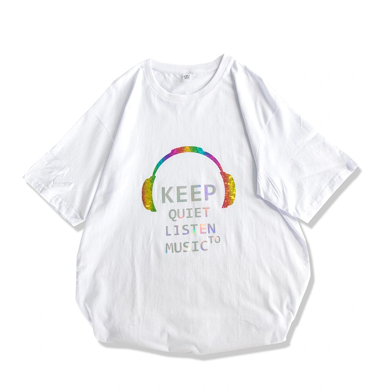 MOQ 1Pcs Hip Hop Top Oversize Femme Summer Clothes Heat Transfer Vinyl Rainbow Shattered Glass Music T Shirt