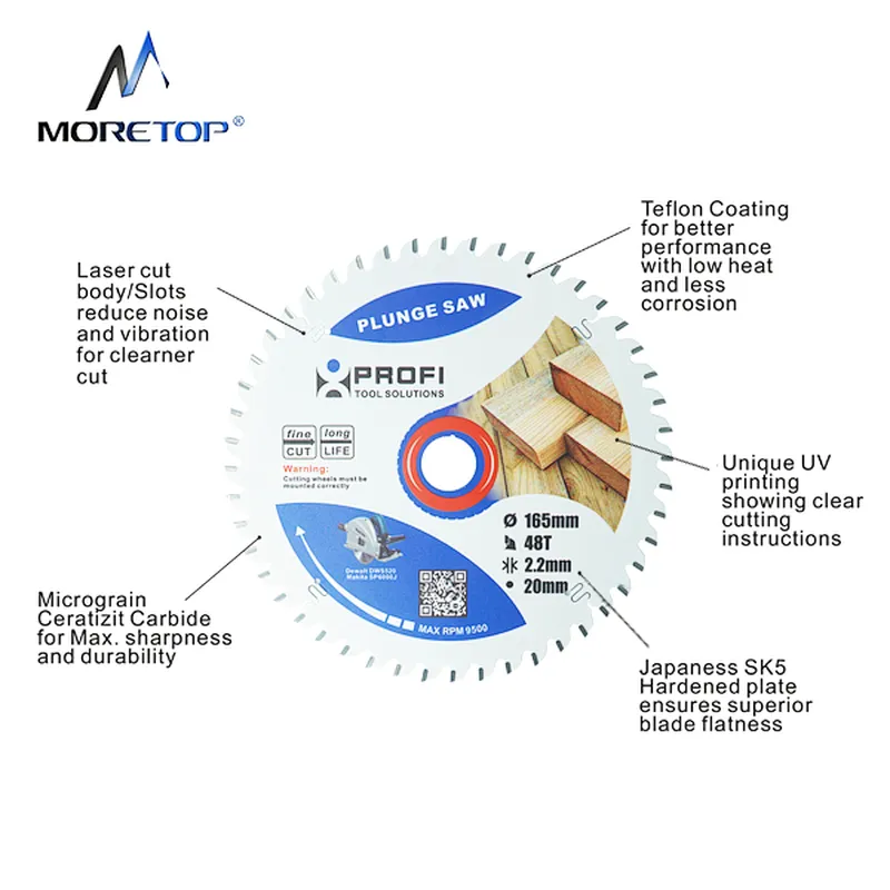 Moretop plunge saw blade 165mm wood cutting for plunge saw