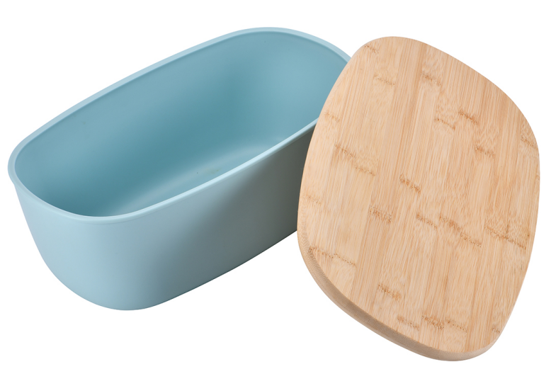 Plastic Bread Box with Bamboo Chopping Board Lid - Bread Storage Container and Holder - Cut, Serve and Store Bread Fresher For Longer