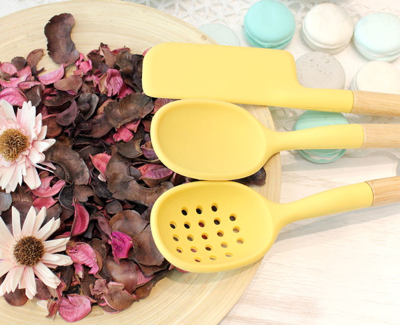 silicone kitchen tools with wood handle