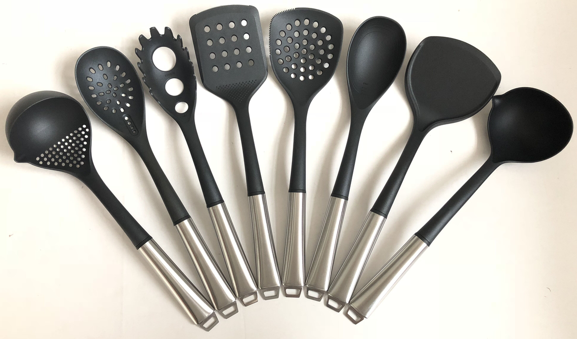 Set of 8, Nylon Utensil Set with Stainless Steel Handle
