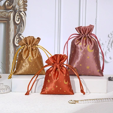 Custom Printing Logo Large Satin Drawstring Gift Waterproof Satin Drawstring Bag for Jewellery Packaging