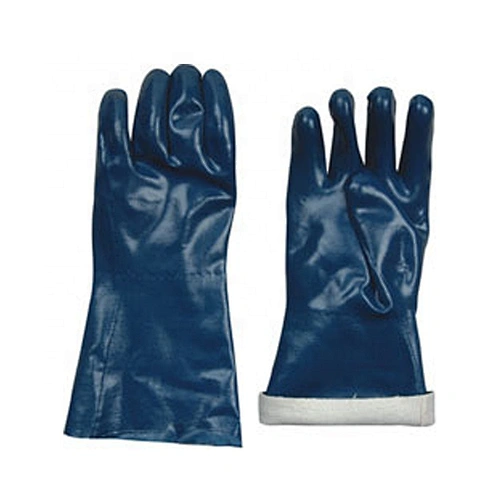 30cm long blue nitrile coated gloves with jersey liner