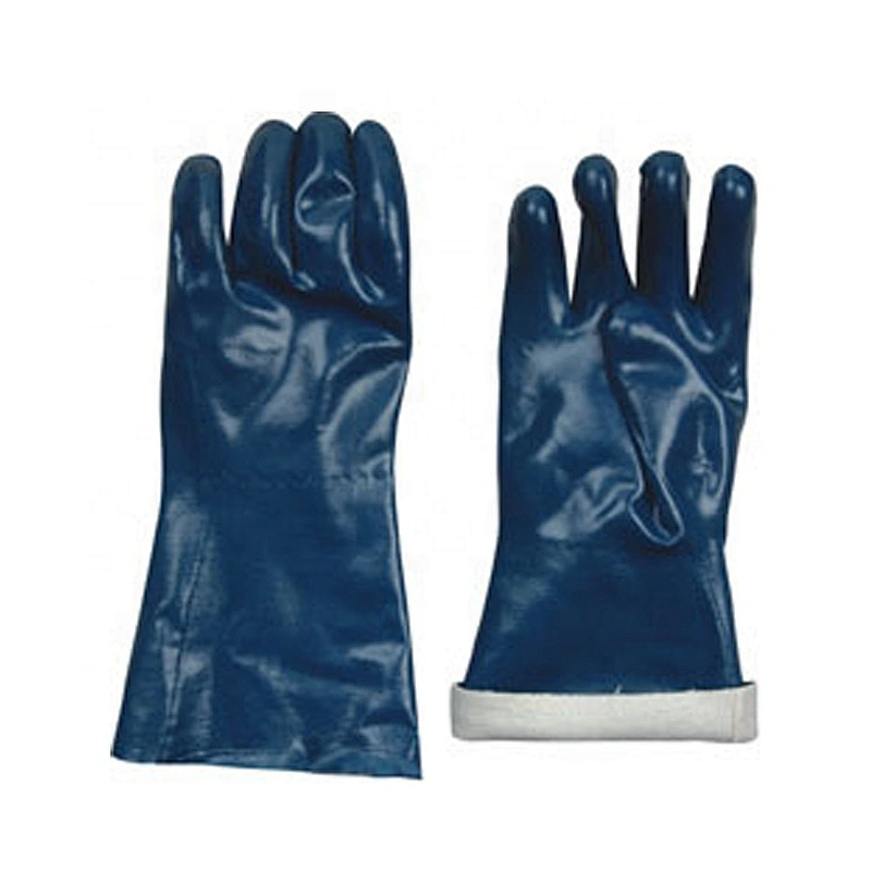 30cm long blue nitrile coated gloves with jersey liner