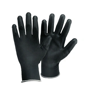 13g nylon liner CE EN 388 black pu coated safety work gloves