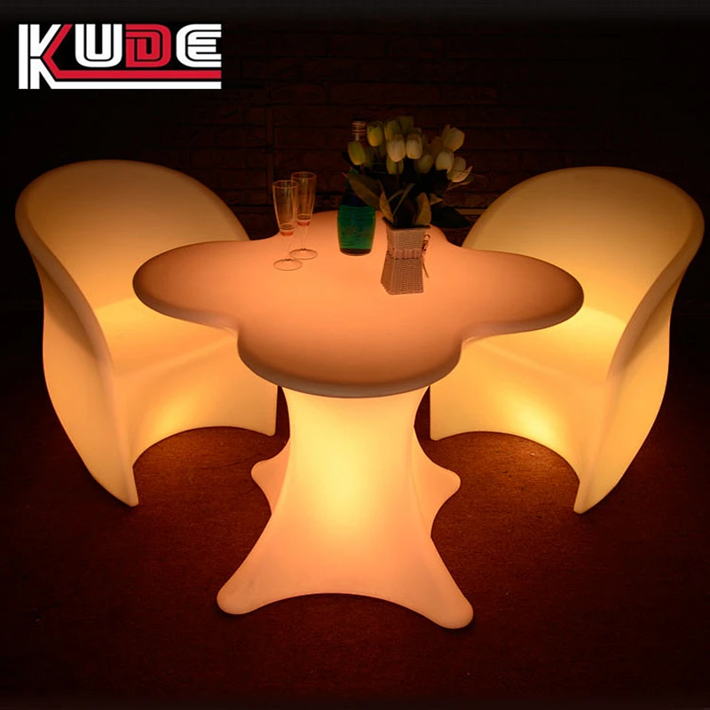 LED plum flower table of rechargeble plastic furniture for bar and party use