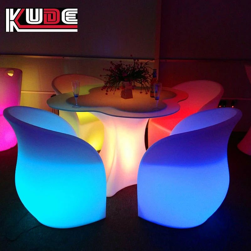 LED plum flower table of rechargeble plastic furniture for bar and party use