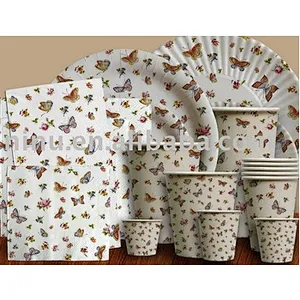 a group of paper cup and plate