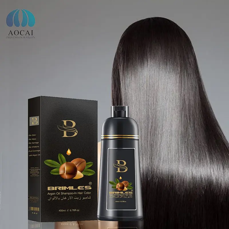 Natural Argan Oil Black Hair Color Shampoo Cover gray grey Hair 5mins