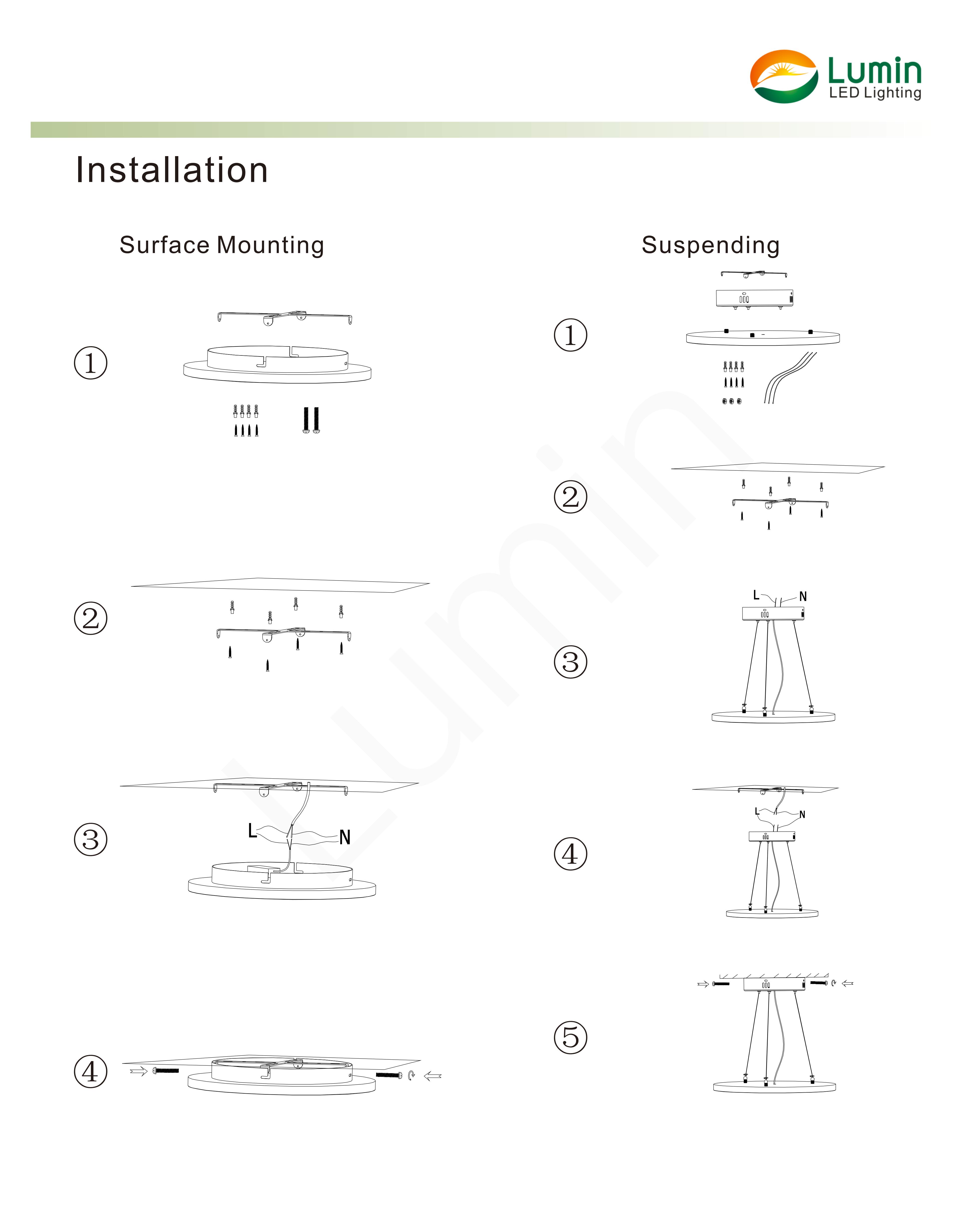 Lumin circular LED skylight panel surface mounting & suspended mounting installation on ceiling
