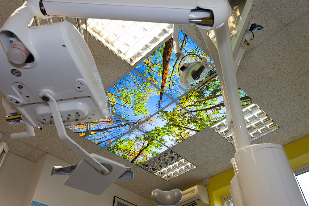 MRI room lighting installation with non-magnetic LED sky light panel
