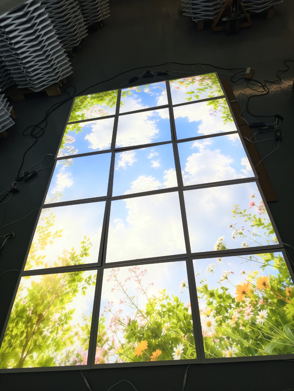 Lumin artificial sky LED panel 15 pieces in 3x5 array illuminated 6000K blue sky white cloud ceiling effect
