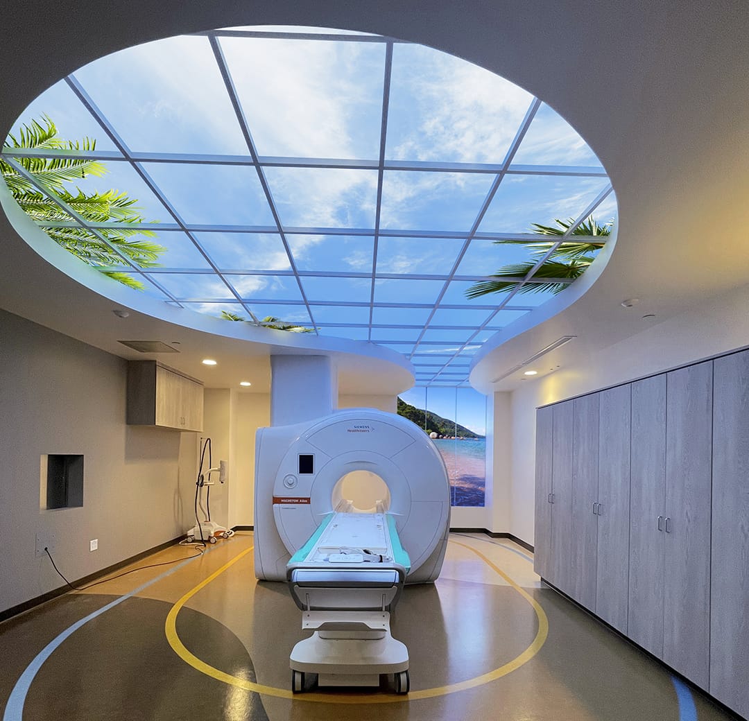 Lumin blue sky panel in hospital MRI room