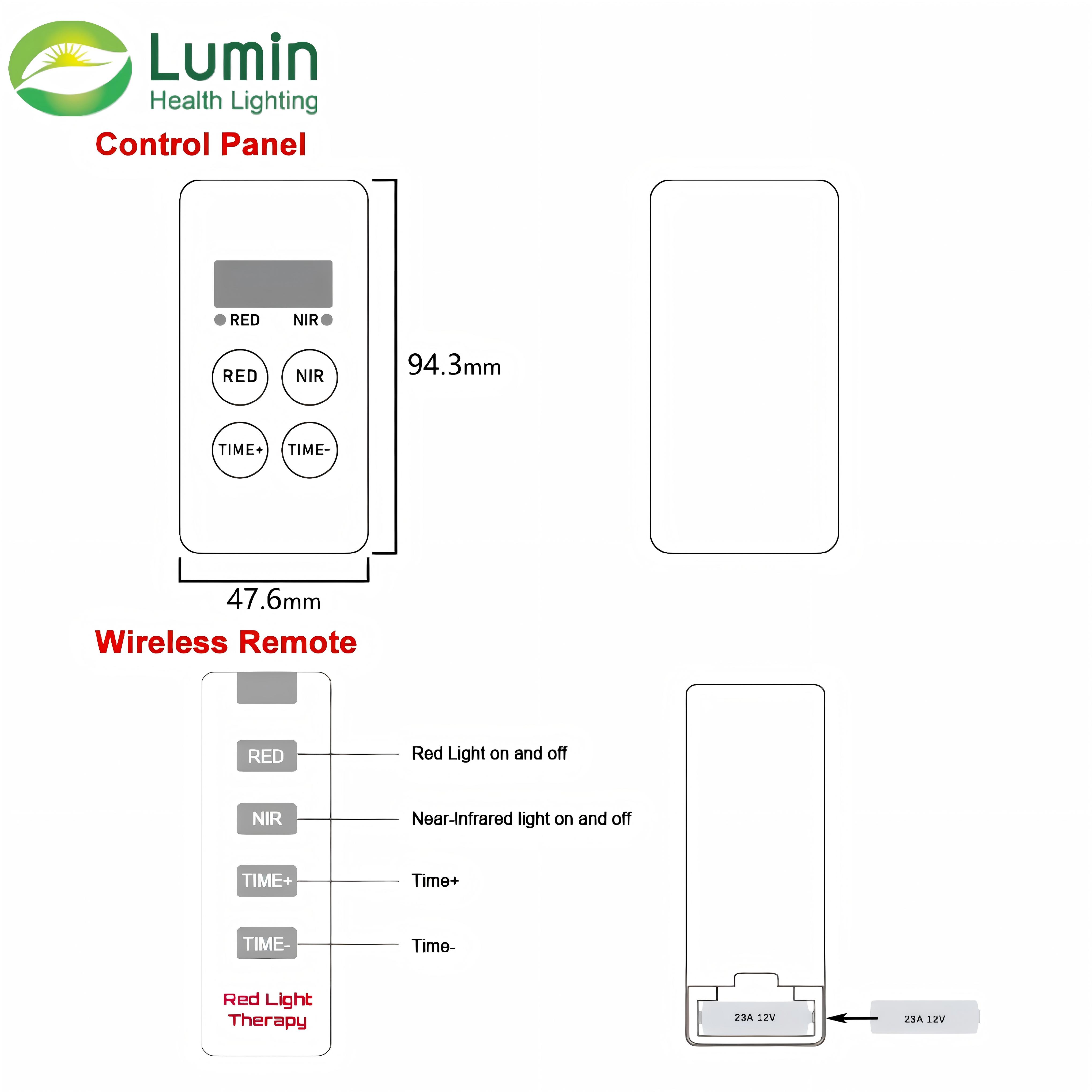 Lumin X300 Control Panel and Wireless Remote – Separate Red and NIR On/Off Buttons, Timer Adjustment, Easy-to-Use Interface for Red Light Therapy