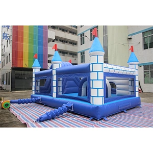 blue and white city wall bouncer with slide jumping castle&Inflatable Combo--6x4x3.5M