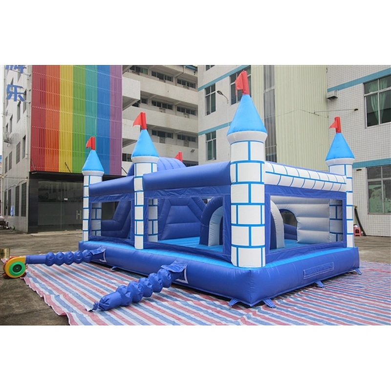 blue and white city wall bouncer with slide jumping castle&Inflatable Combo--6x4x3.5M