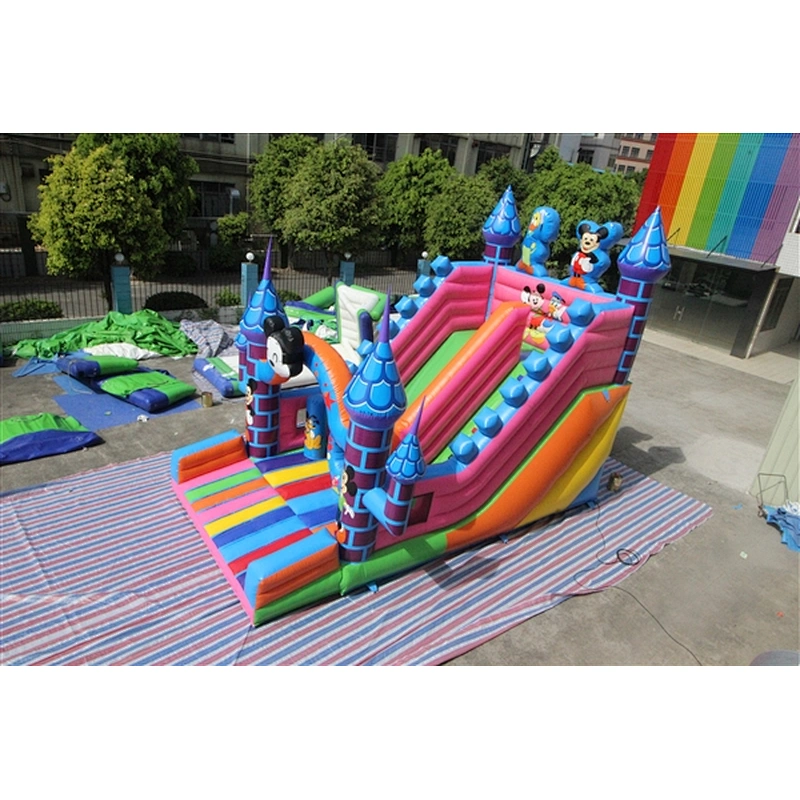 Rainbow Mickey castle inflatable bouncer slide Inflatable Slide-7.5M