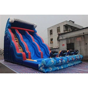 Outdoor inflatable blue wave water slide inflatable slide with pool for sale-12.3x6x8M