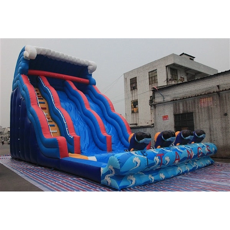 Outdoor inflatable blue wave water slide inflatable slide with pool for sale-12.3x6x8M