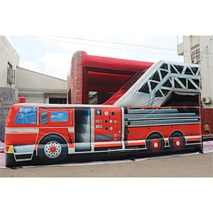 red fire truck with ladder bouncer with slide jumping castle&Inflatable Combo-6.56x5.03x3.18M