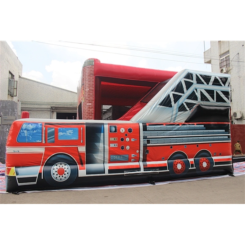 red fire truck with ladder bouncer with slide jumping castle&Inflatable Combo-6.56x5.03x3.18M
