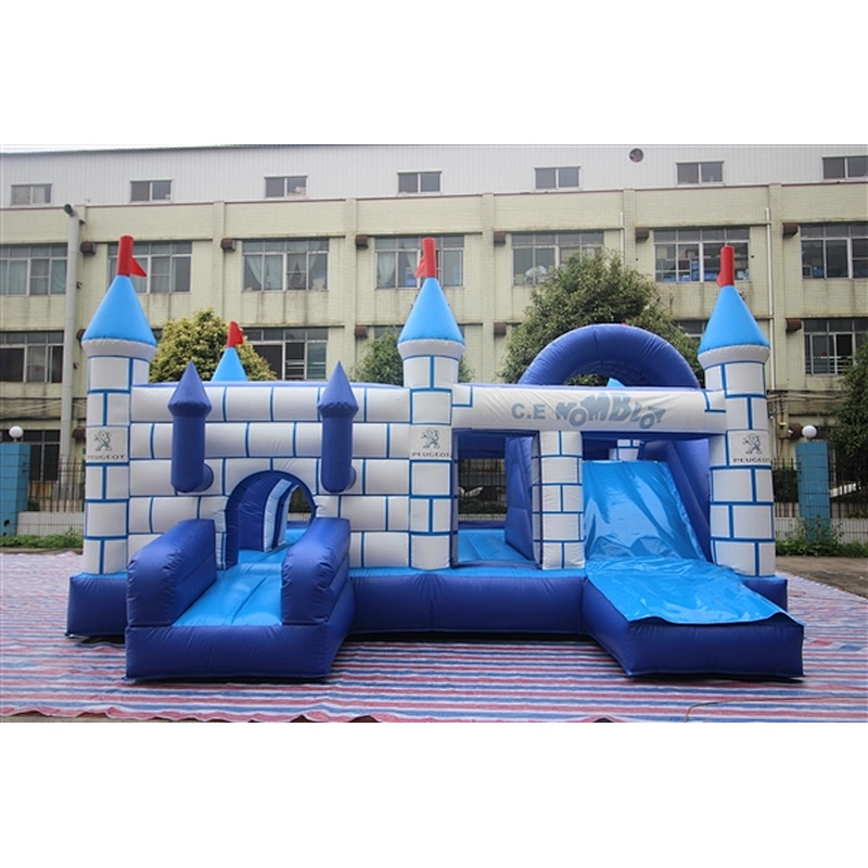 blue and white city wall bouncer with slide jumping castle&Inflatable Combo--6x4x3.5M