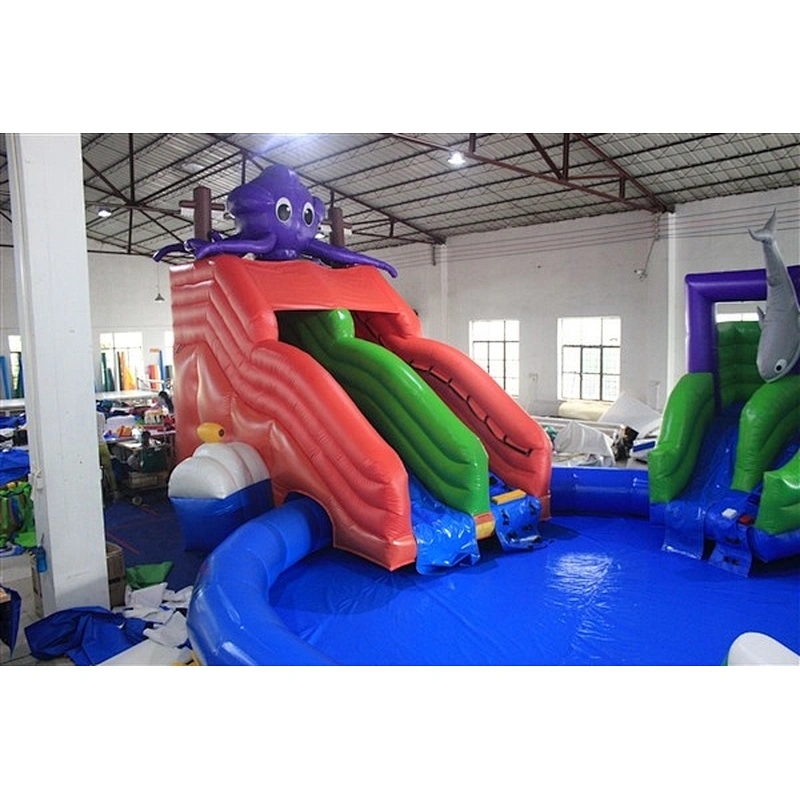 The hot sale octopuses giant inflatable water slide which is inflatable water slide for kids-purple octopus slide5x3.4x4.5+small slide3.5x2.8x2.5+pool dia7米+iceberg3x2.5x2.5