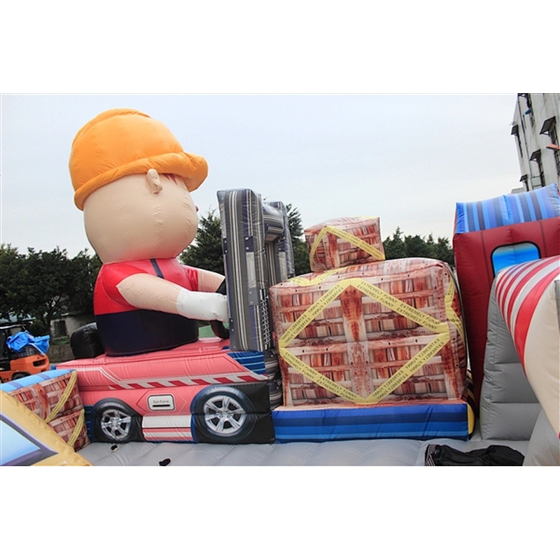 cute worker crane construction site fun city inflatable amusement park-15x6x9M