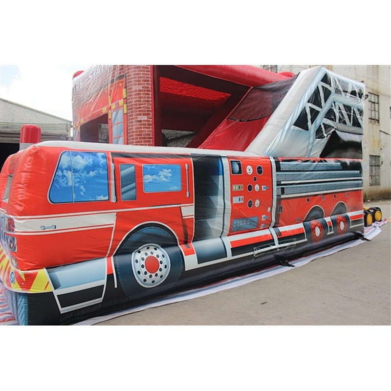 red fire truck with ladder bouncer with slide jumping castle&Inflatable Combo-6.56x5.03x3.18M