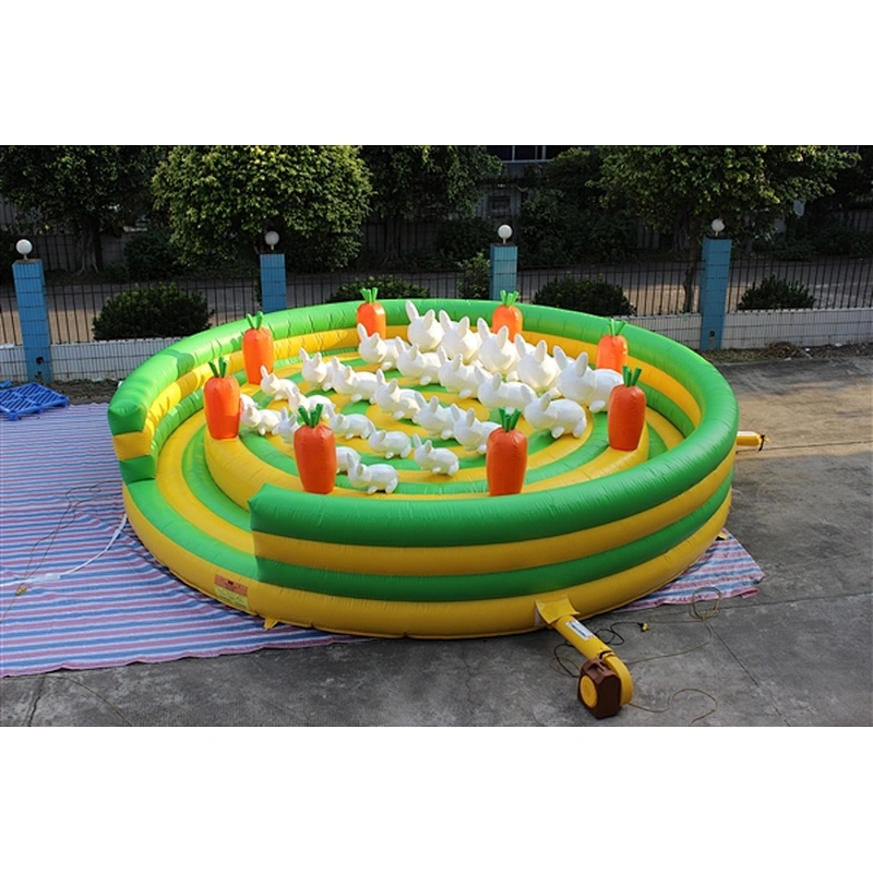 cute white bunny rabbit on the grass fun city inflatable amusement park-8x8x2.6M