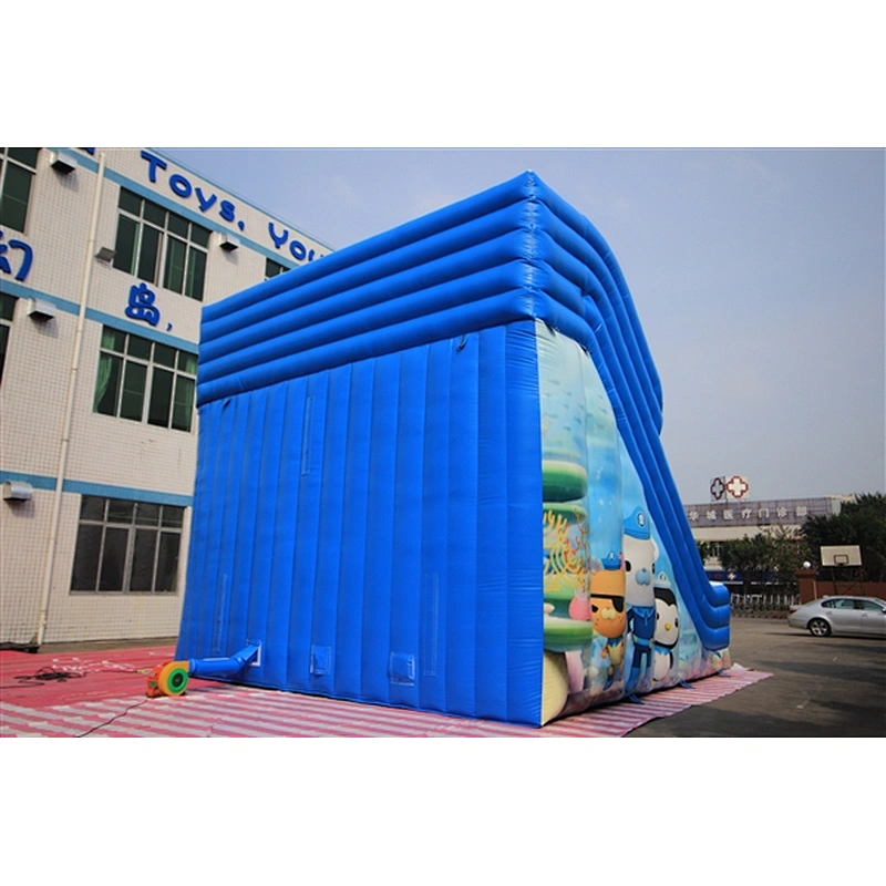 blue slide with polar bear monkey cat inflatable bouncer slid Inflatable Slide-7x7x7M